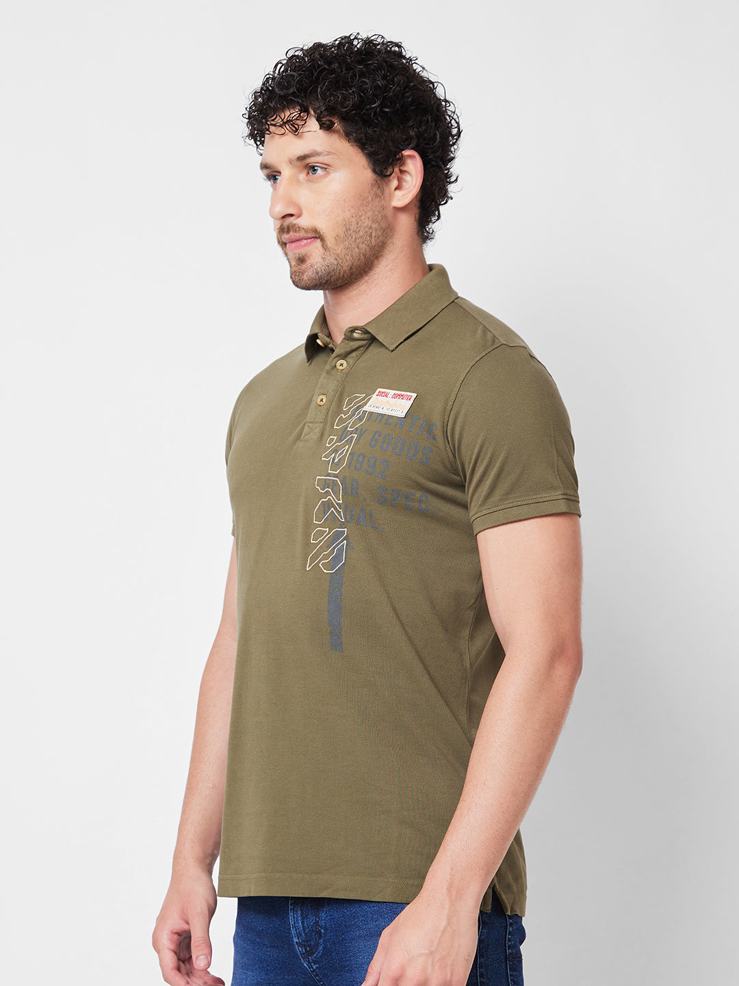 Spykar SLIM FIT Green Polo T-shirt  For Men