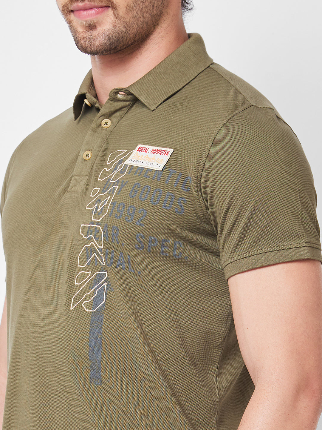 Spykar SLIM FIT Green Polo T-shirt  For Men