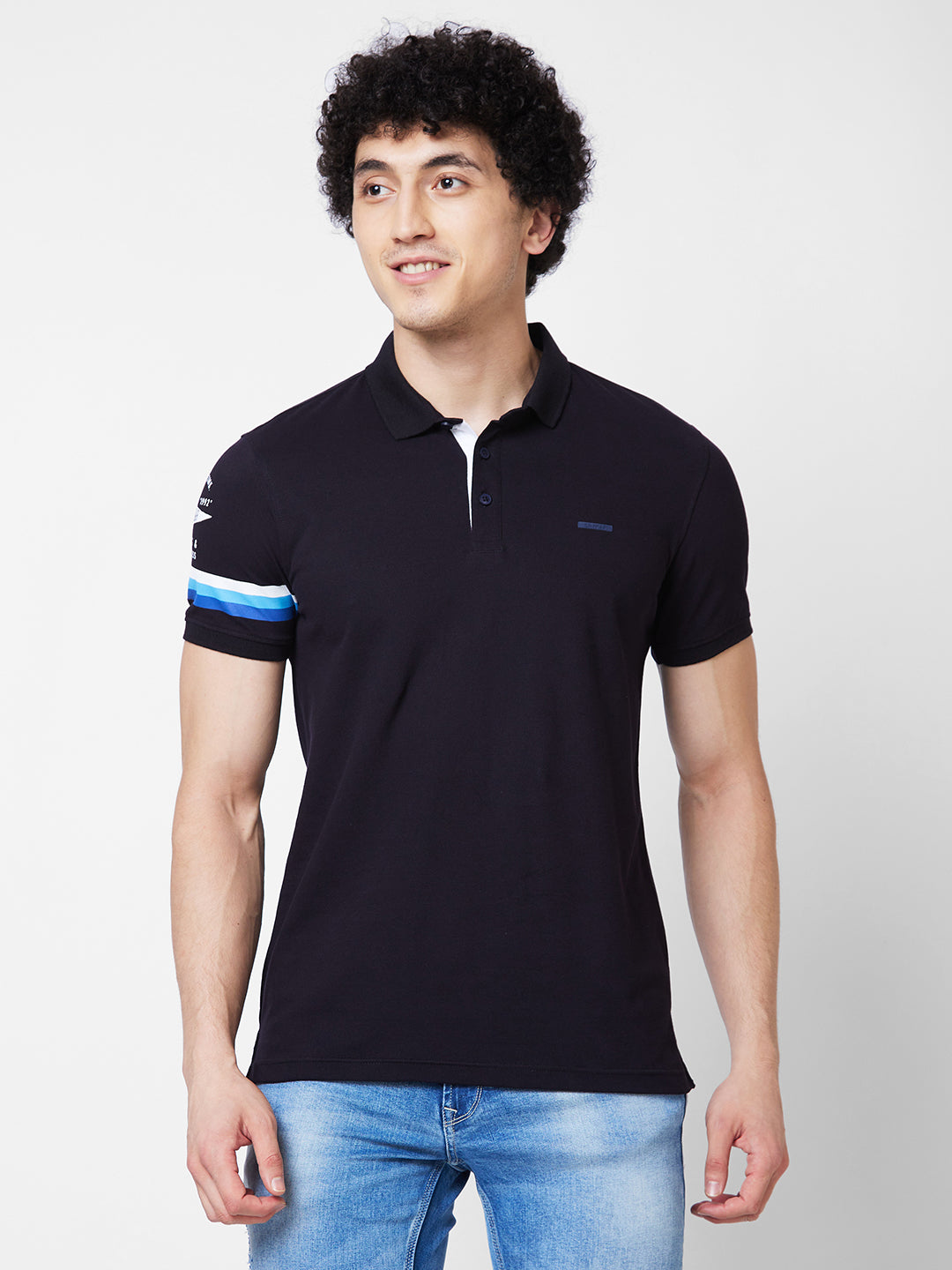 Spykar SLIM FIT Blue Polo T-shirt  For Men