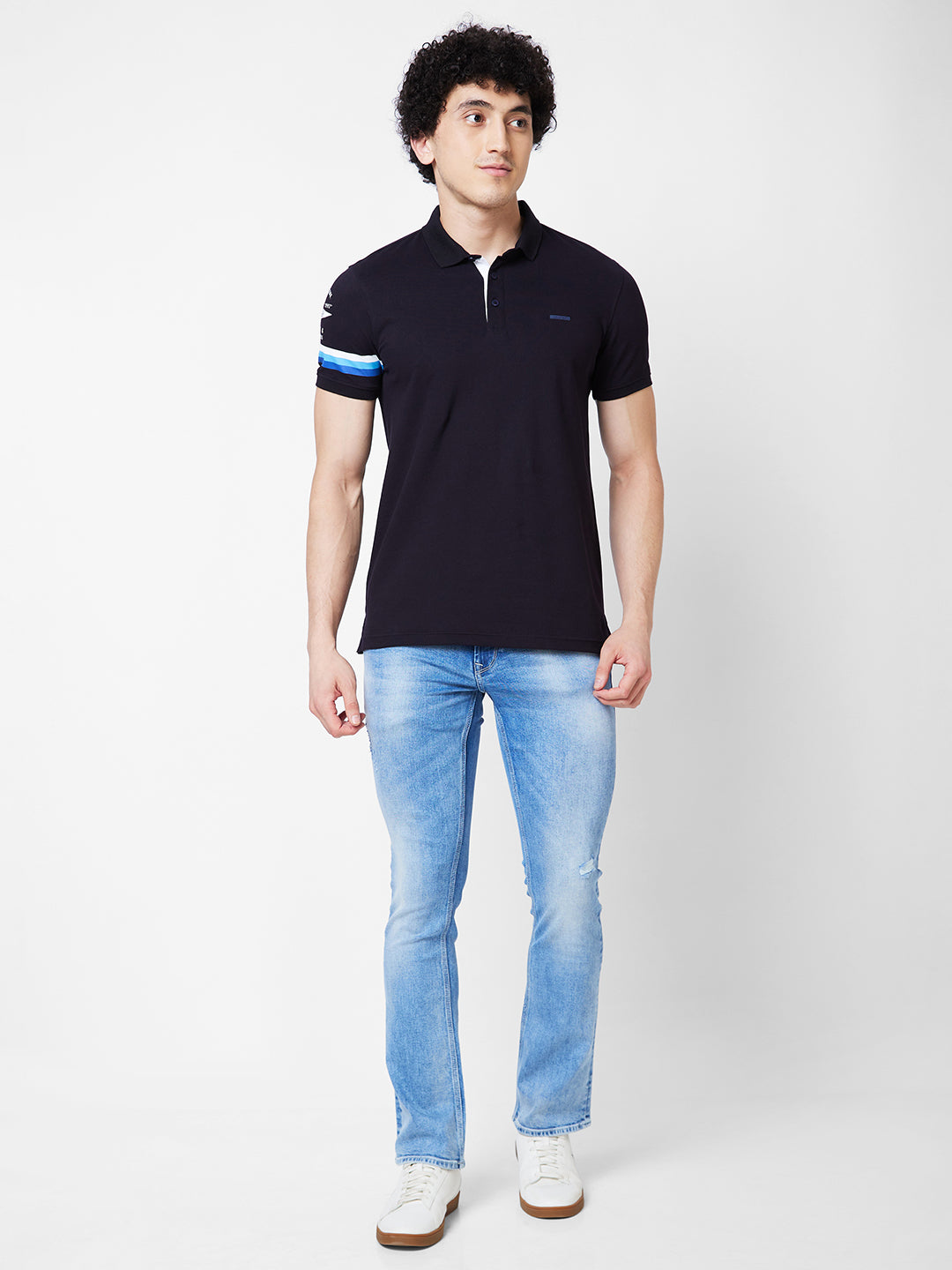 Spykar SLIM FIT Blue Polo T-shirt  For Men