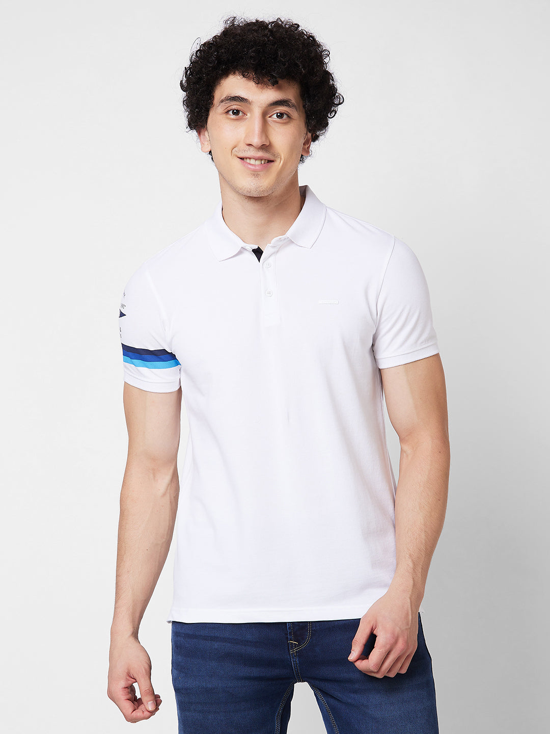 Spykar SLIM FIT White Polo T-shirt  For Men