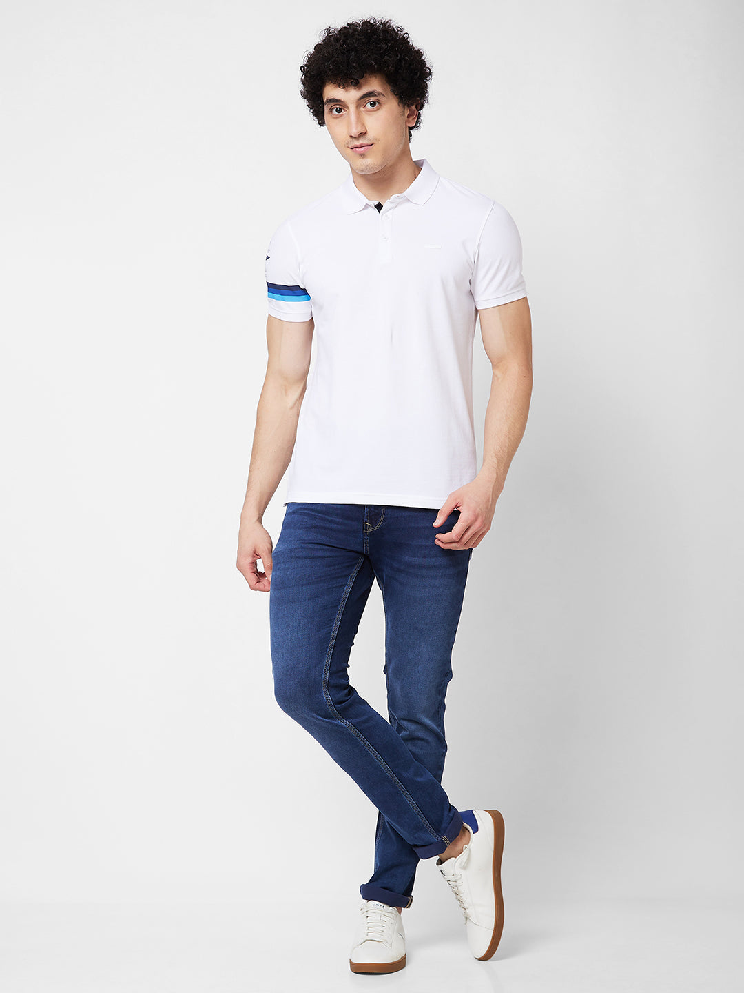 Spykar SLIM FIT White Polo T-shirt  For Men