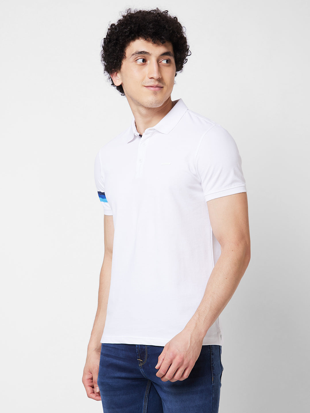 Spykar SLIM FIT White Polo T-shirt  For Men