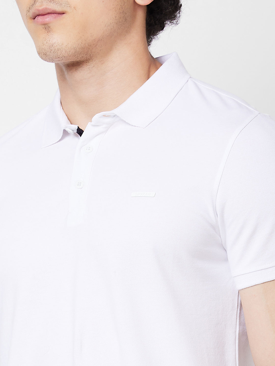 Spykar SLIM FIT White Polo T-shirt  For Men