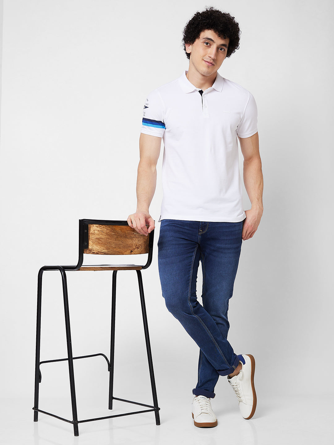 Spykar SLIM FIT White Polo T-shirt  For Men