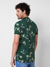 Spykar SLIM FIT Green Polo T-shirt  For Men