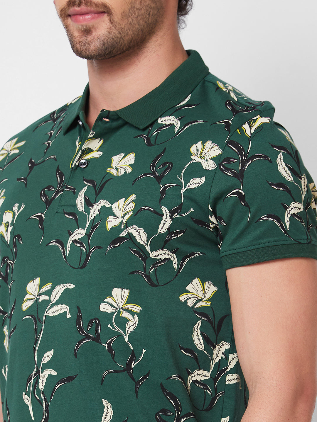 Spykar SLIM FIT Green Polo T-shirt  For Men
