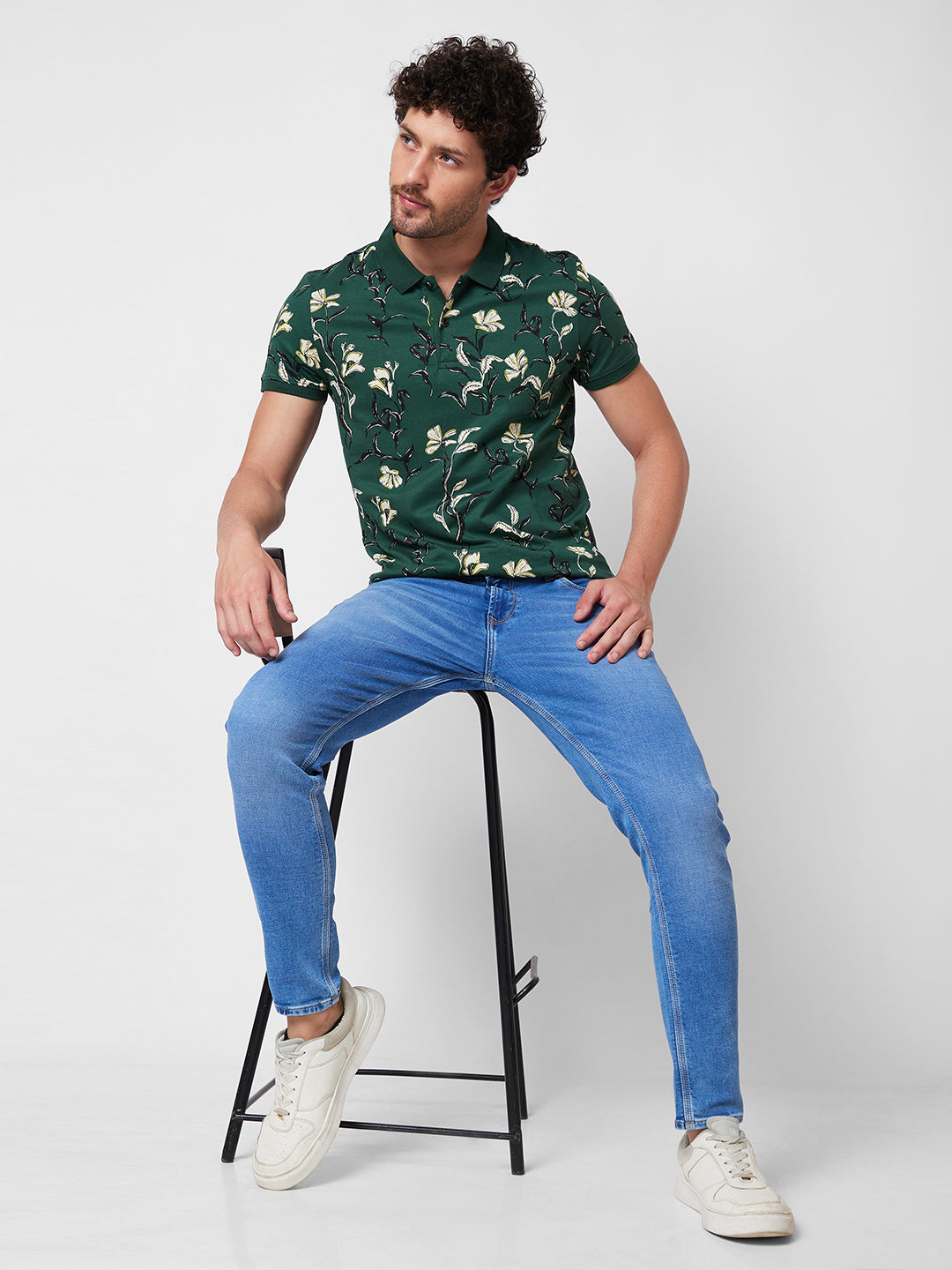 Spykar SLIM FIT Green Polo T-shirt  For Men