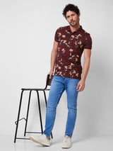 Spykar SLIM FIT Red Polo T-shirt  For Men