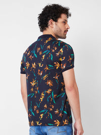 Spykar Polo Collar Half Sleeves Blue T-Shirt  For Men