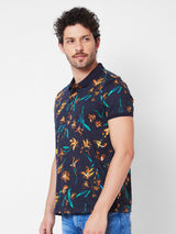 Spykar Polo Collar Half Sleeves Blue T-Shirt  For Men
