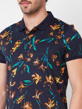 Spykar Polo Collar Half Sleeves Blue T-Shirt  For Men
