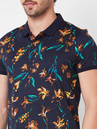 Spykar Polo Collar Half Sleeves Blue T-Shirt  For Men
