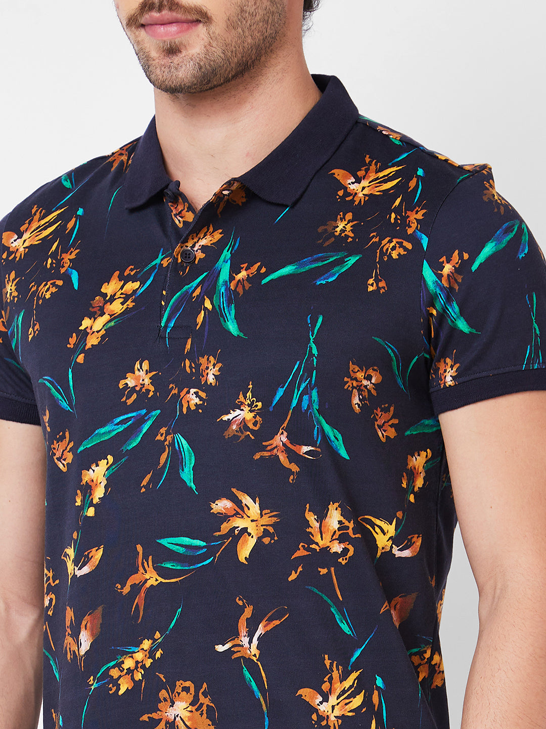 Spykar Polo Collar Half Sleeves Blue T-Shirt  For Men