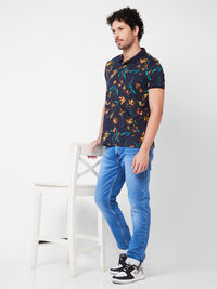 Spykar Polo Collar Half Sleeves Blue T-Shirt  For Men