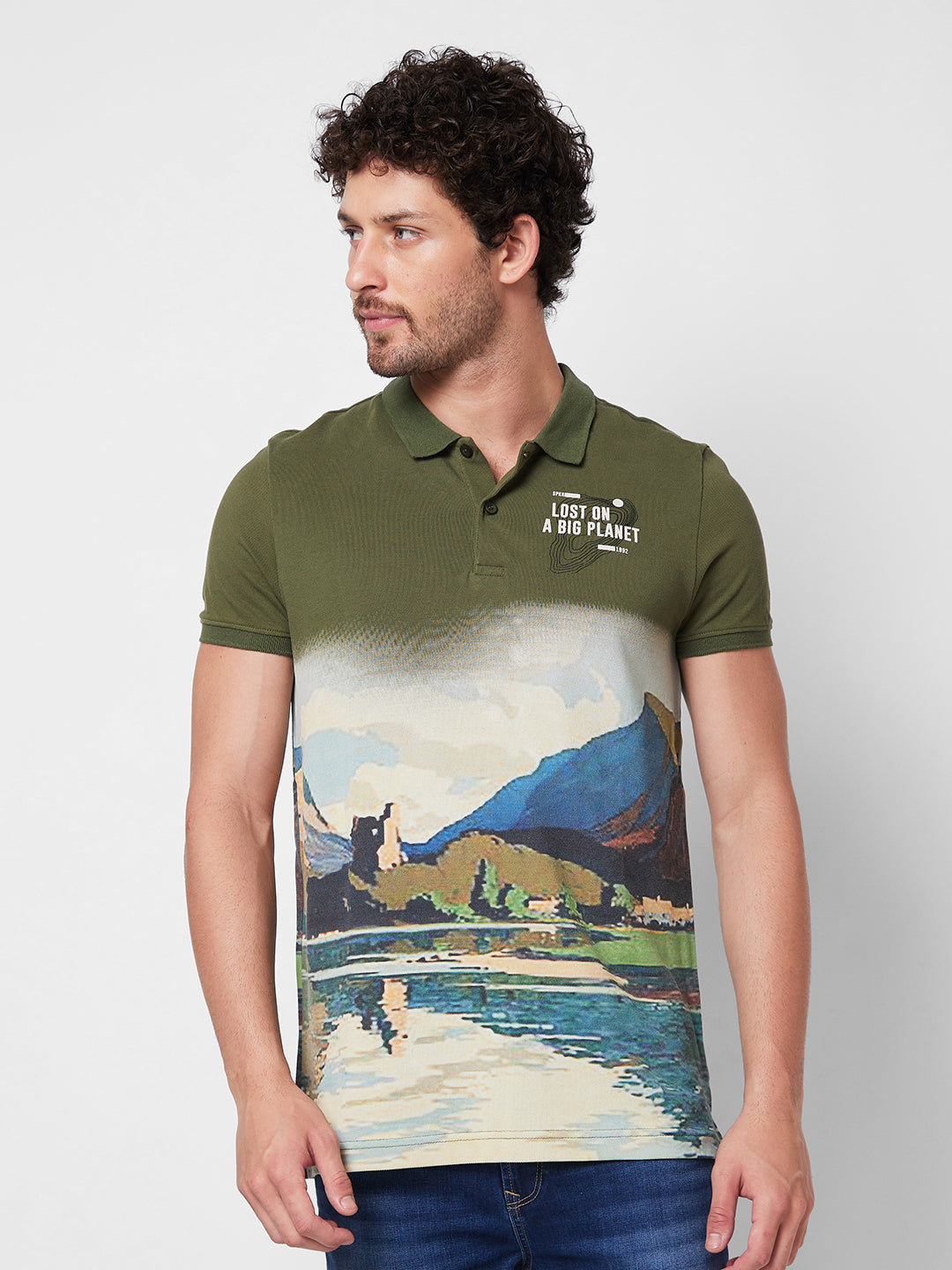 Spykar SLIM FIT Green Polo T-shirt  For Men