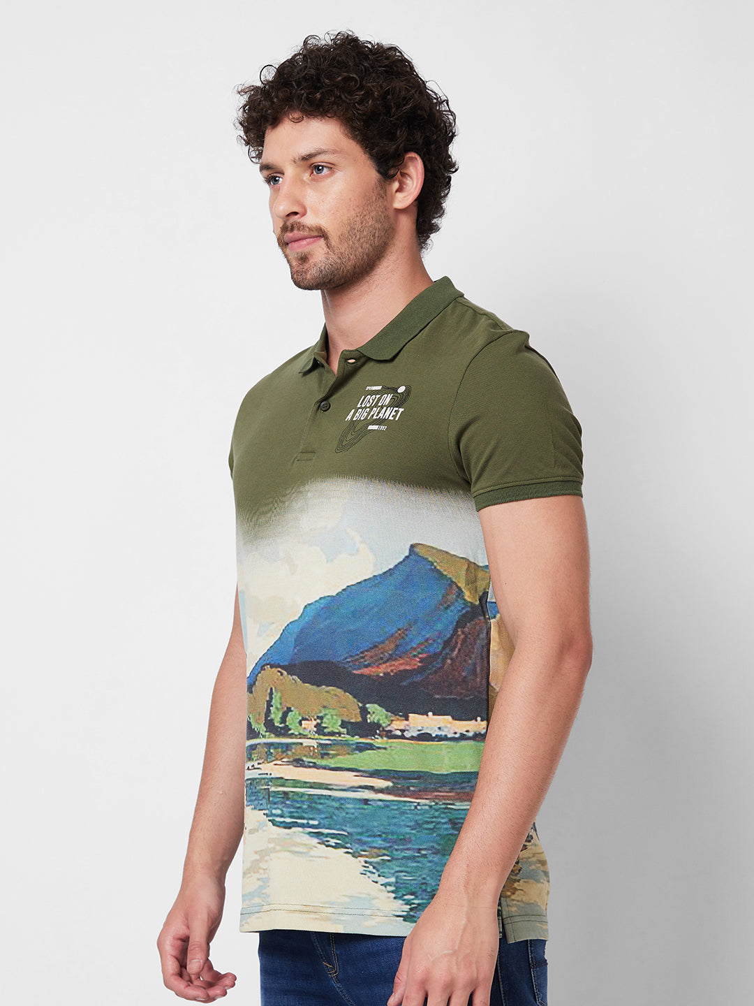 Spykar SLIM FIT Green Polo T-shirt  For Men