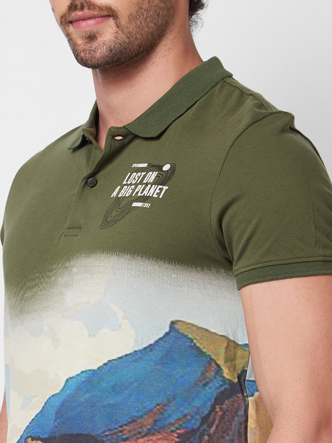 Spykar SLIM FIT Green Polo T-shirt  For Men