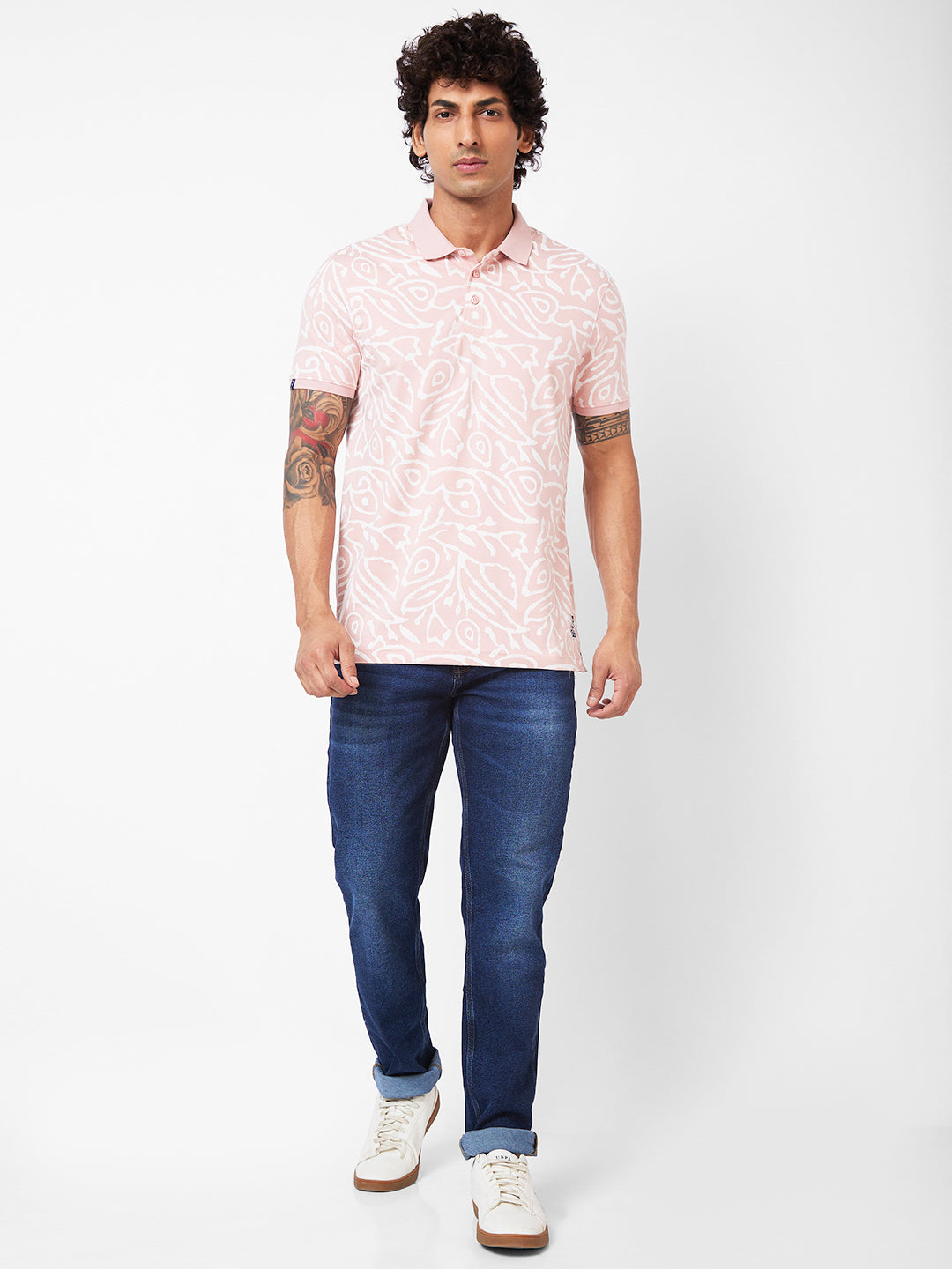 Spykar Polo Collar Half Sleeves Pink T-Shirt For Men