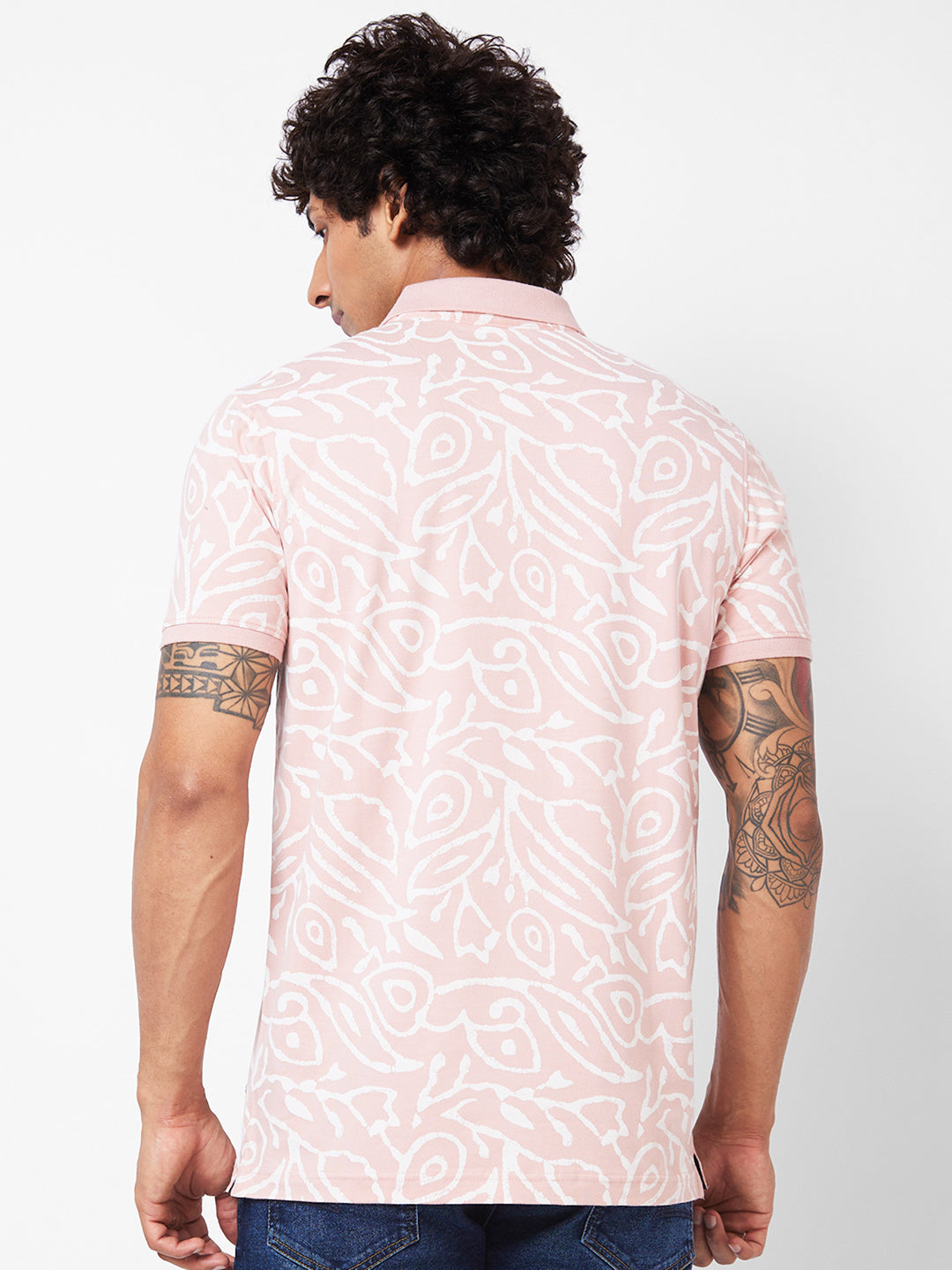 Spykar Polo Collar Half Sleeves Pink T-Shirt For Men