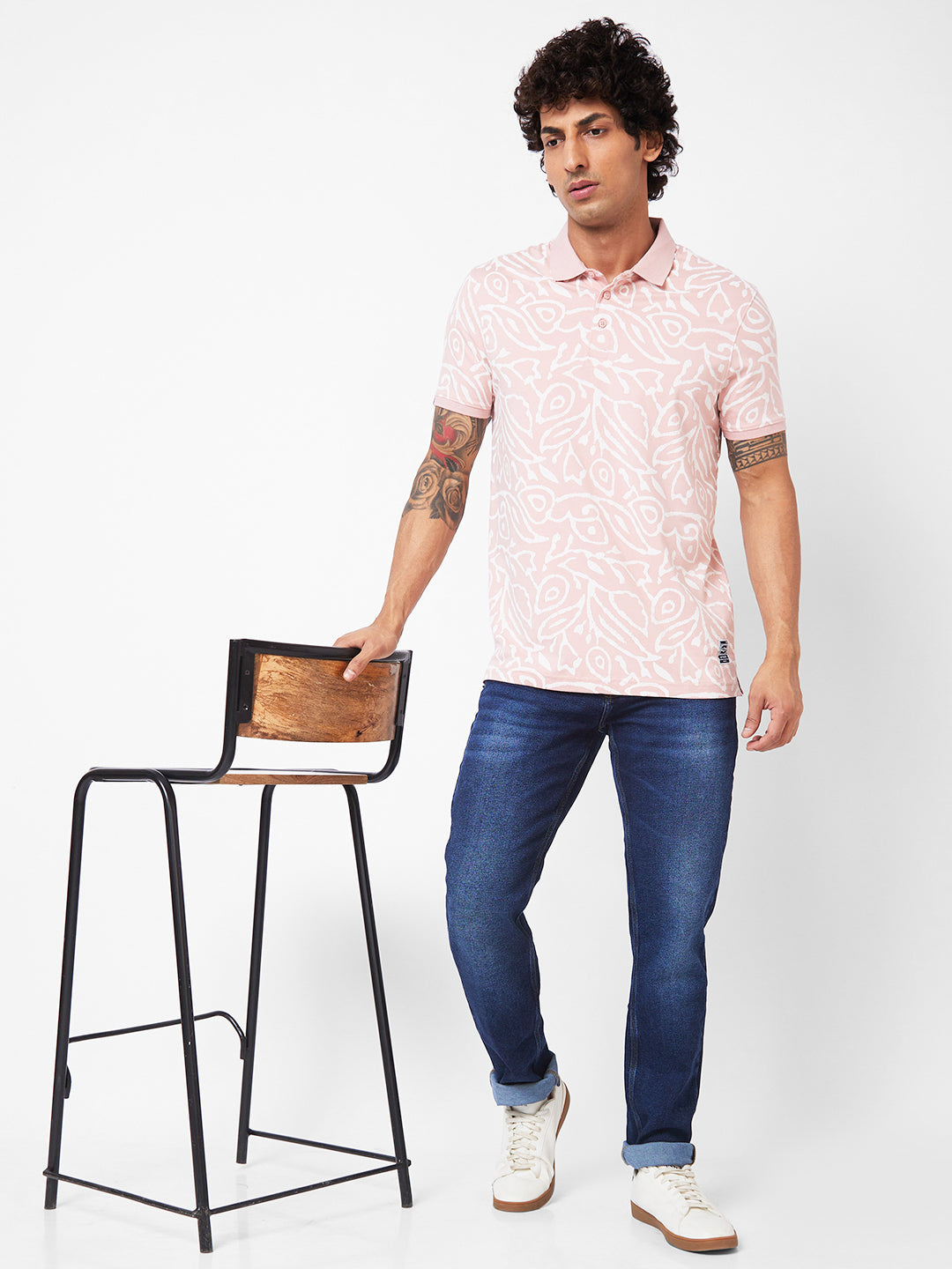 Spykar Polo Collar Half Sleeves Pink T-Shirt For Men