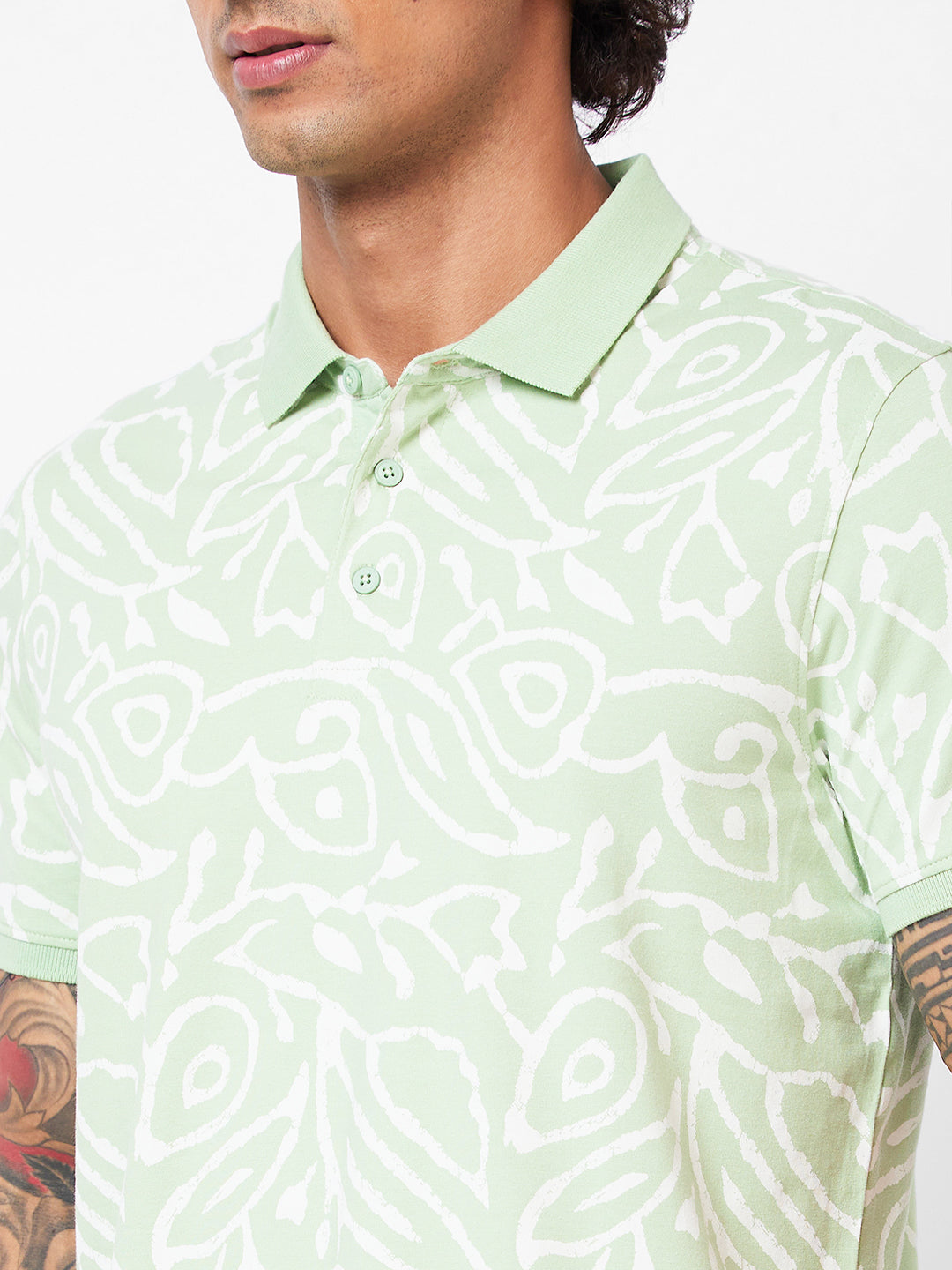 Spykar Polo Collar Half Sleeves Green T-Shirt For Men