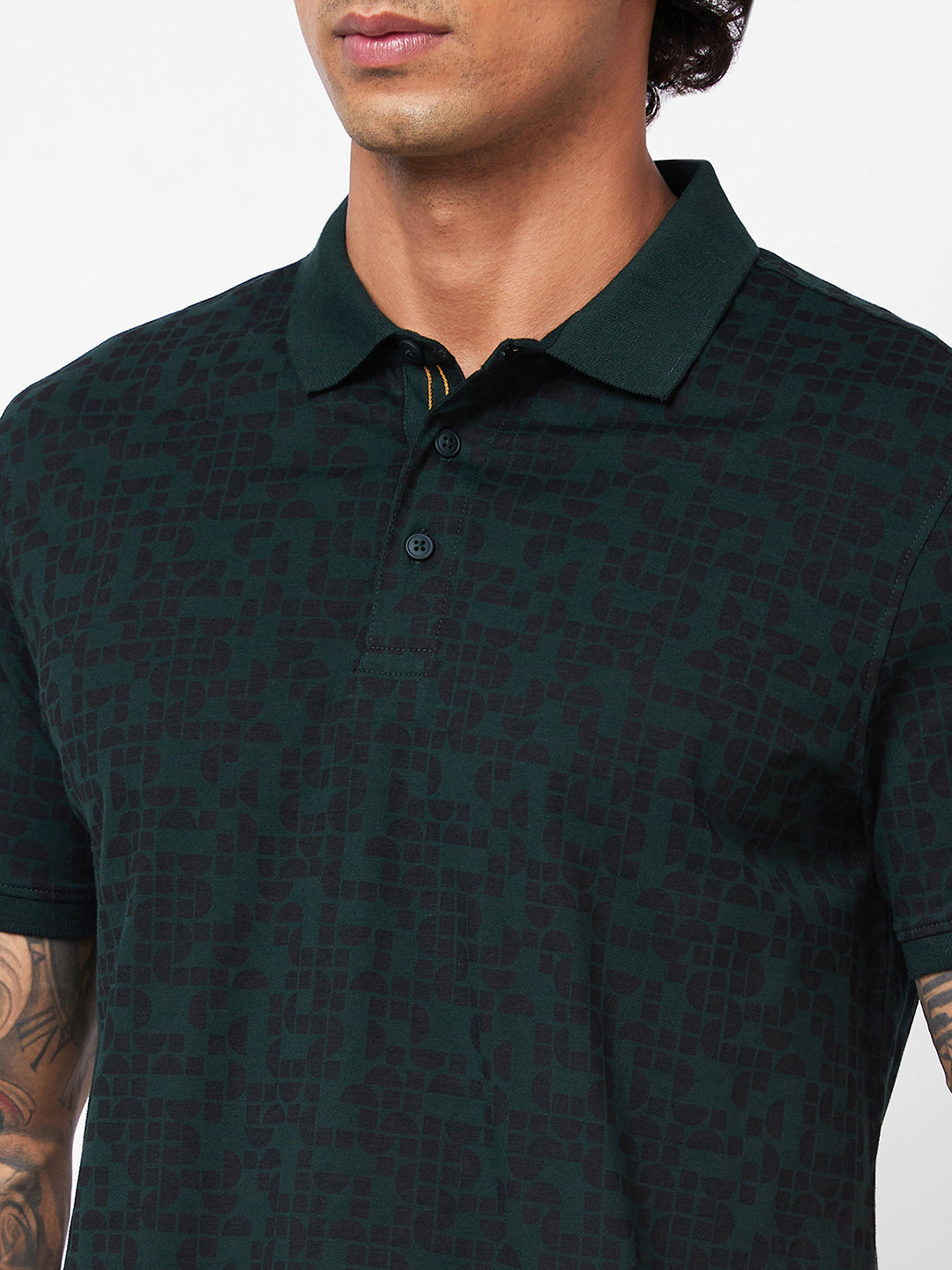 Spykar Polo Collar Half Sleeves Green T-Shirt For Men