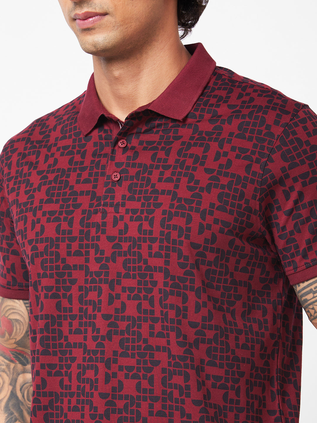Spykar Polo Collar Half Sleeves Red T-Shirt For Men
