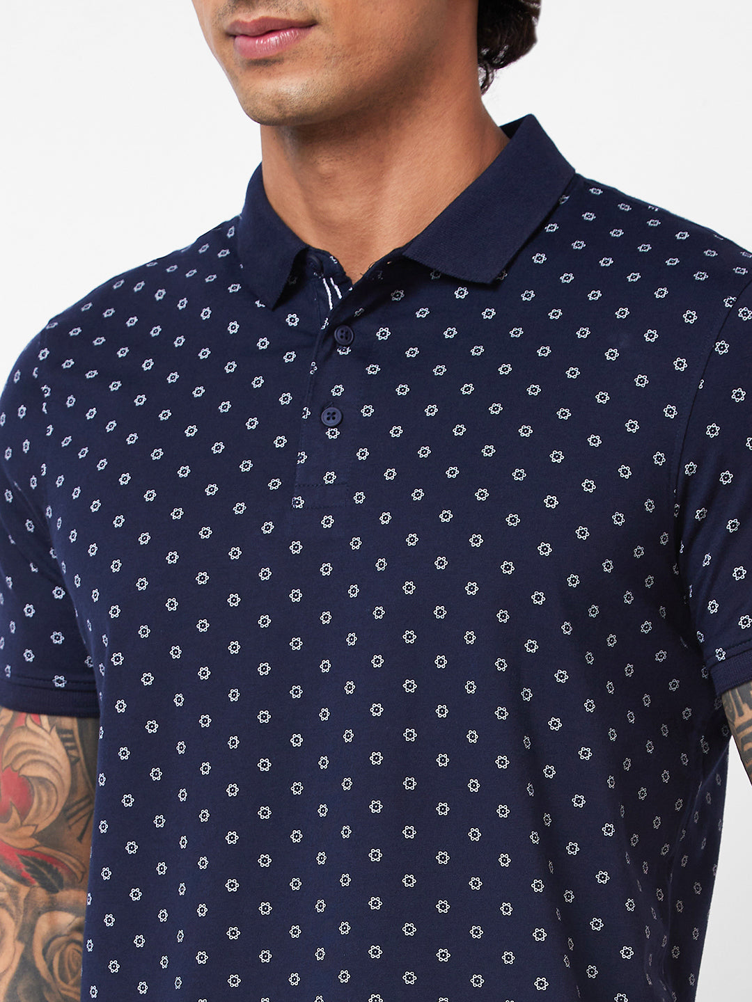 Spykar Polo Collar Half Sleeves Blue T-Shirt For Men