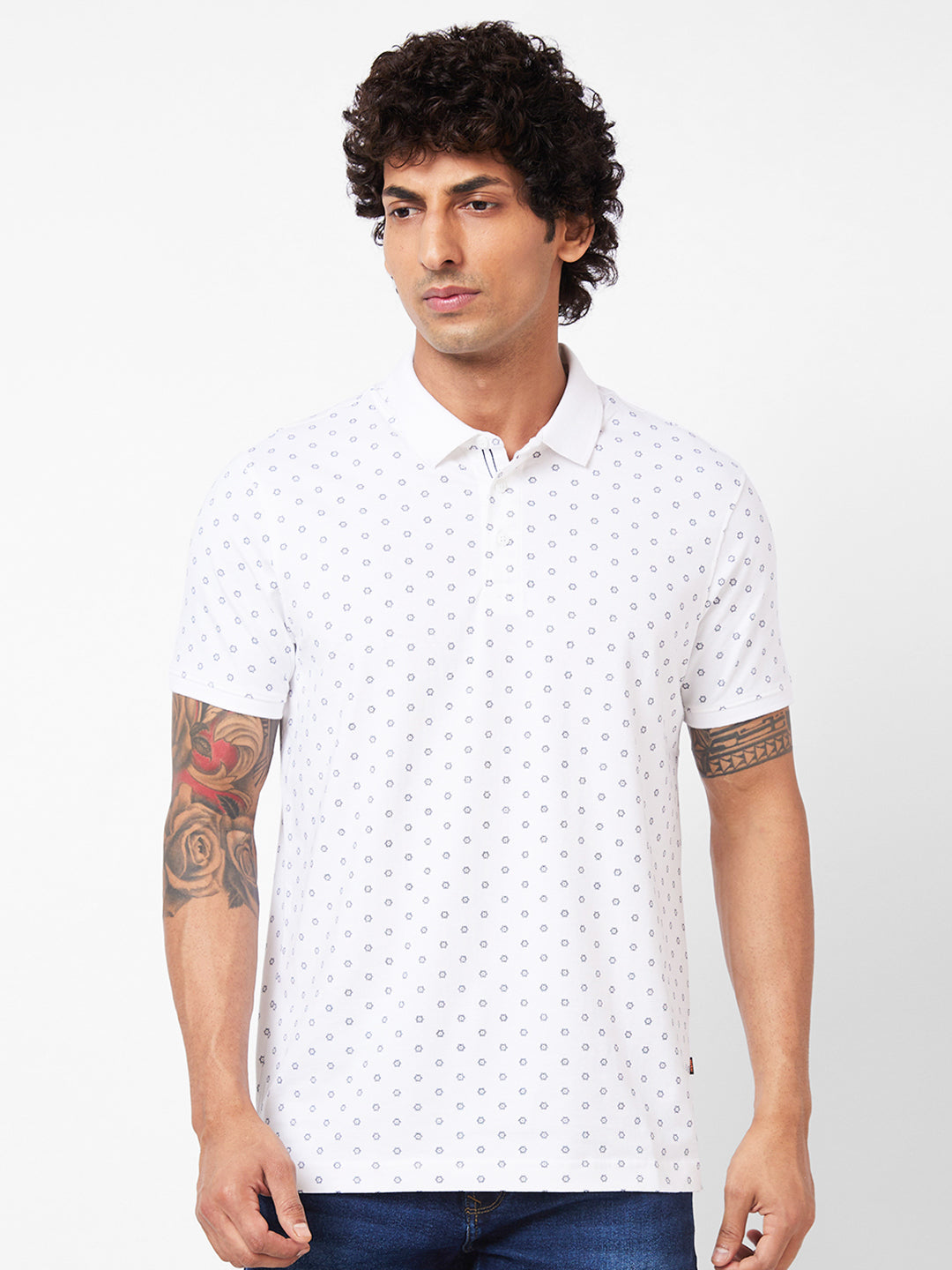 Spykar Polo Collar Half Sleeves White T-Shirt For Men