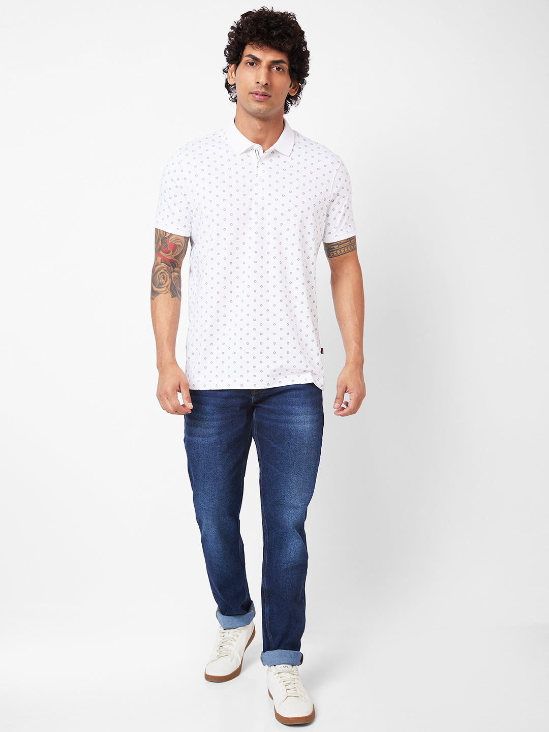 Spykar Polo Collar Half Sleeves White T-Shirt For Men