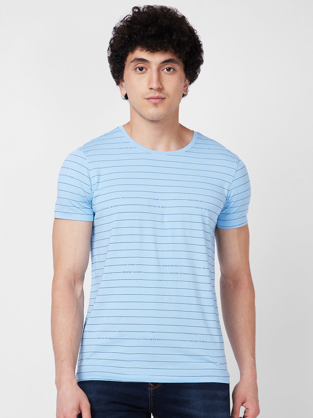 Spykar ROUND NECK HALF SLEEVES Blue T-shirt  For Men