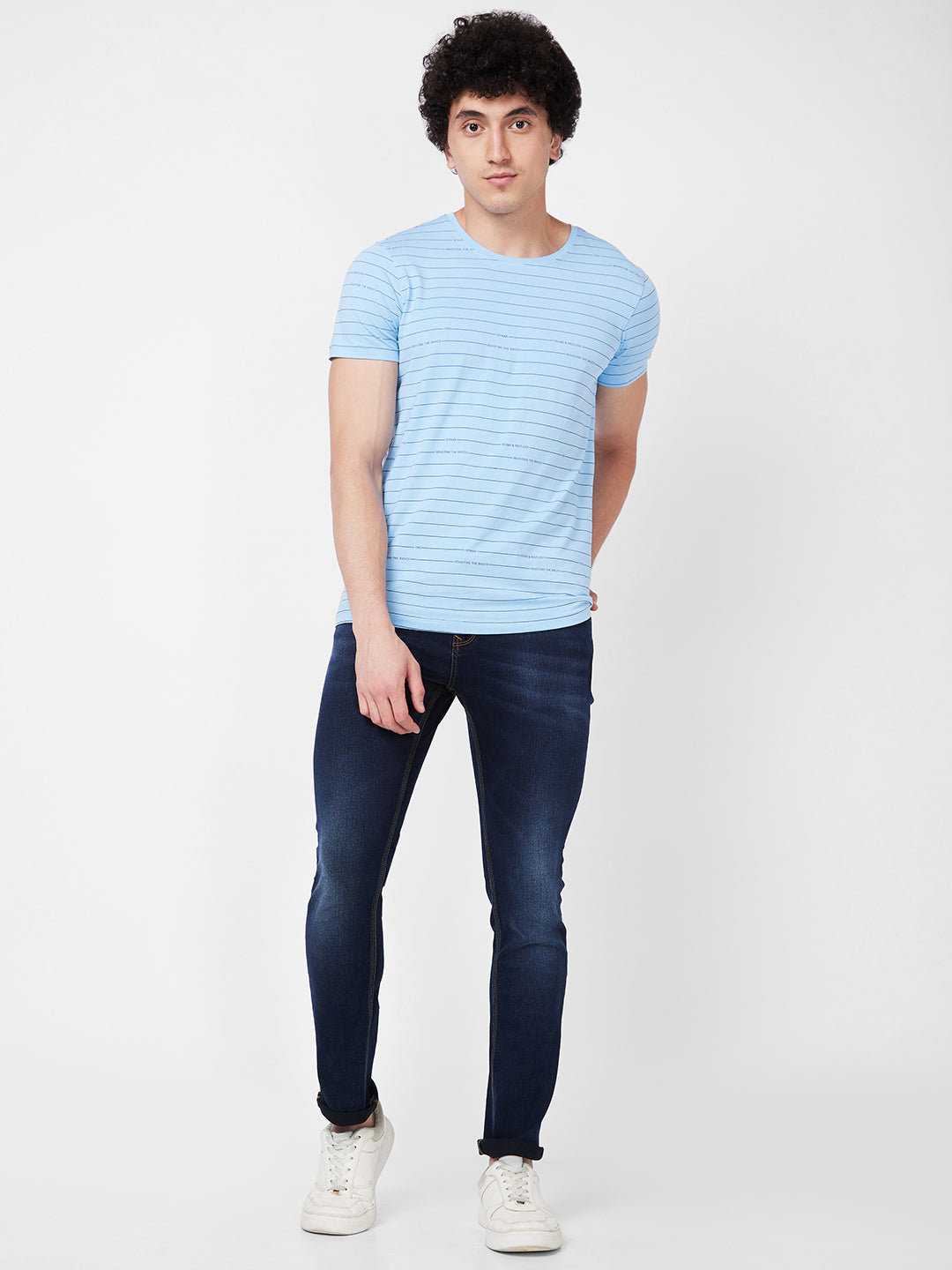 Spykar ROUND NECK HALF SLEEVES Blue T-shirt  For Men