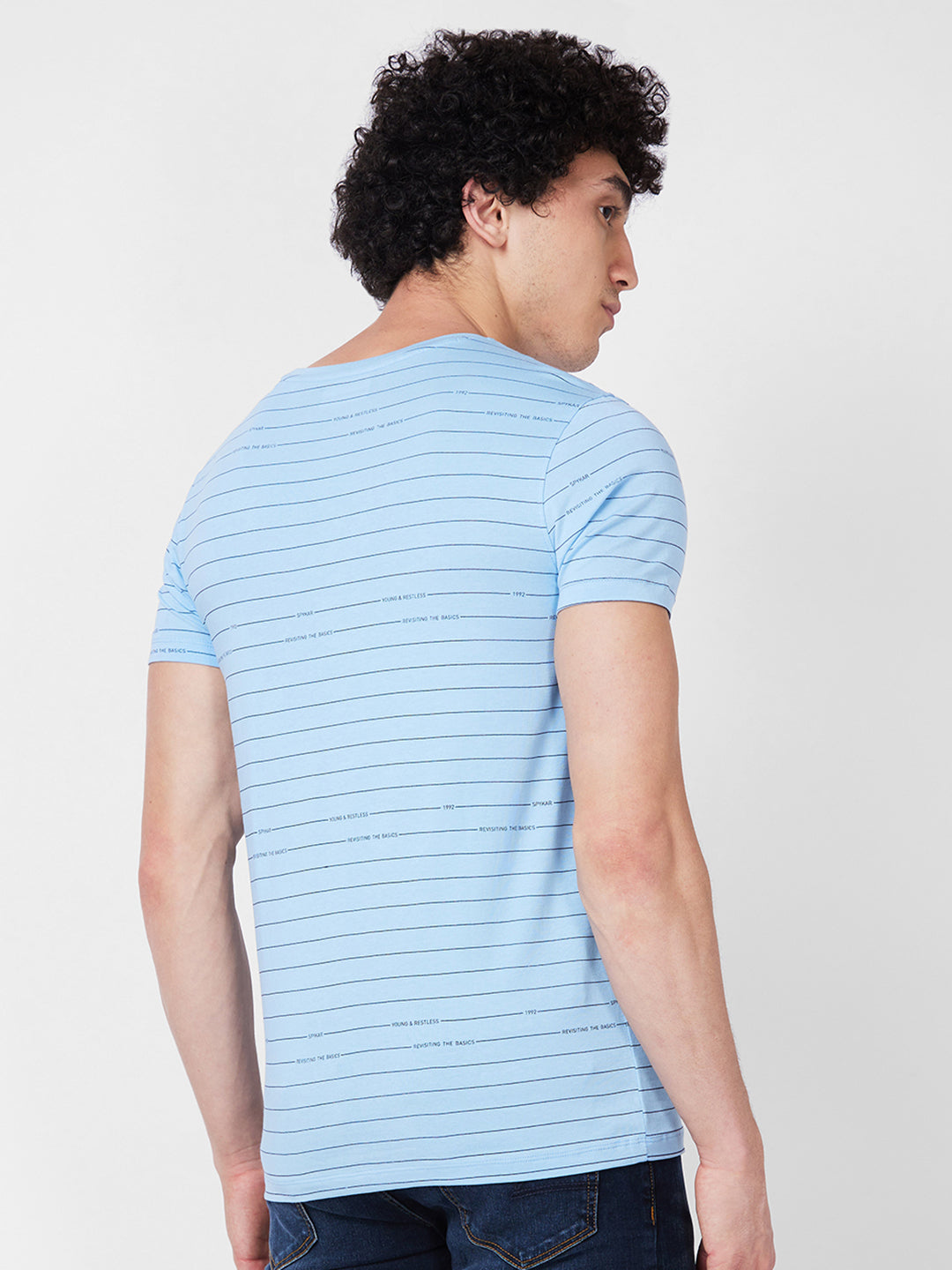 Spykar ROUND NECK HALF SLEEVES Blue T-shirt  For Men