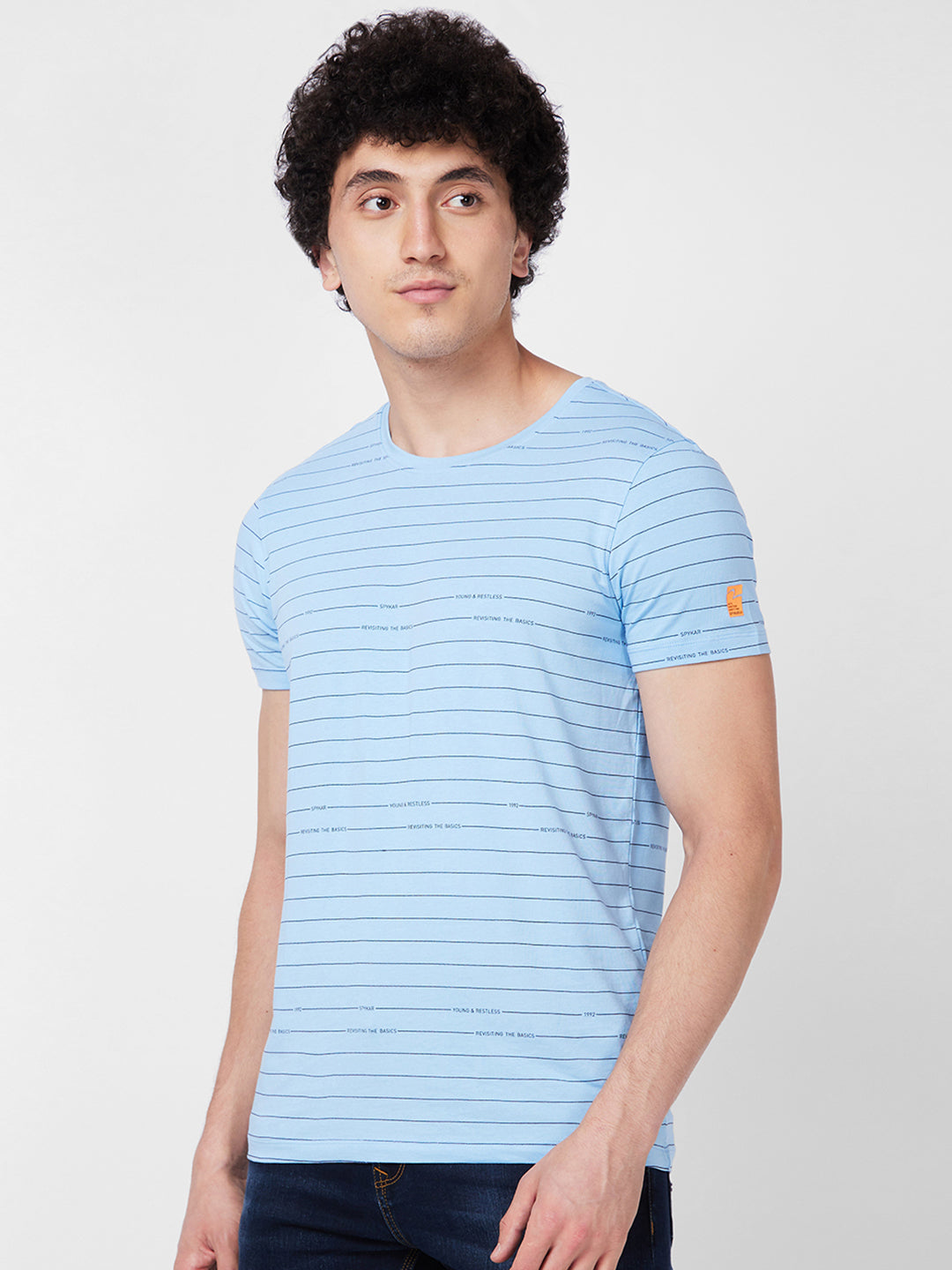 Spykar ROUND NECK HALF SLEEVES Blue T-shirt  For Men