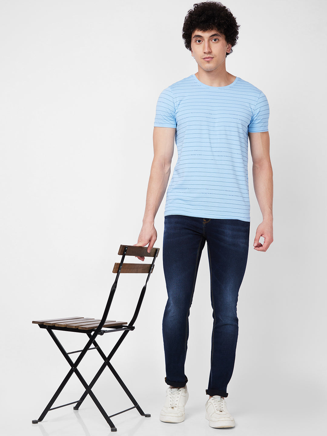 Spykar ROUND NECK HALF SLEEVES Blue T-shirt  For Men