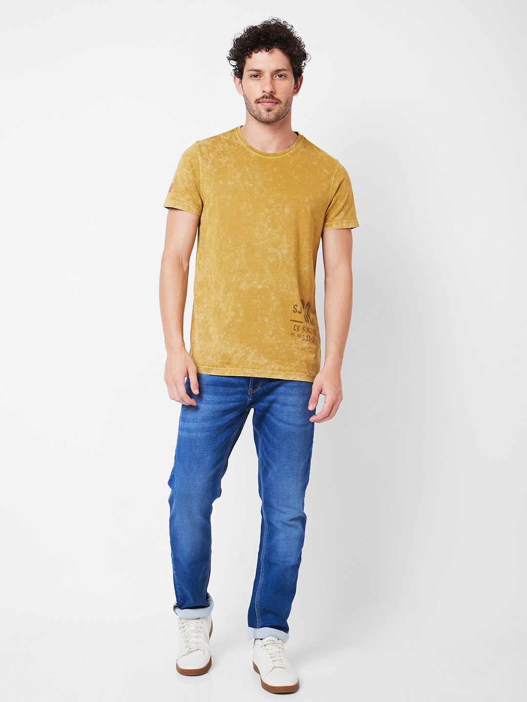 Spykar Round Neck Half Sleeves Khaki T-Shirt  For Men