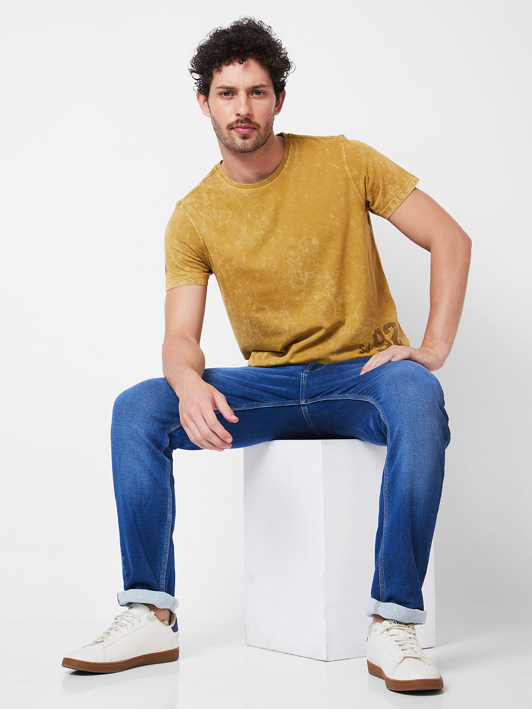 Spykar Round Neck Half Sleeves Khaki T-Shirt  For Men