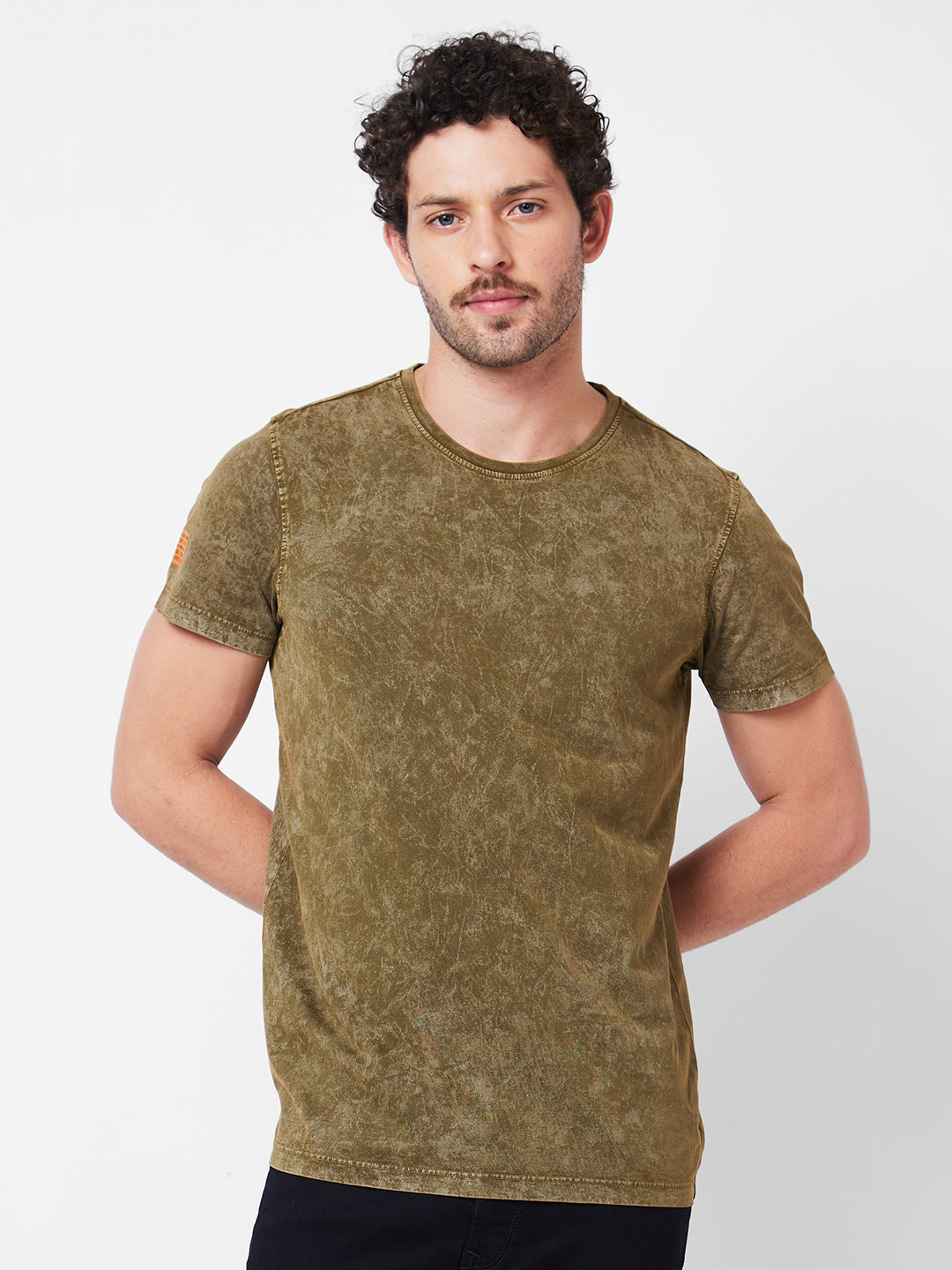 Spykar Round Neck Half Sleeves Green T-Shirt  For Men