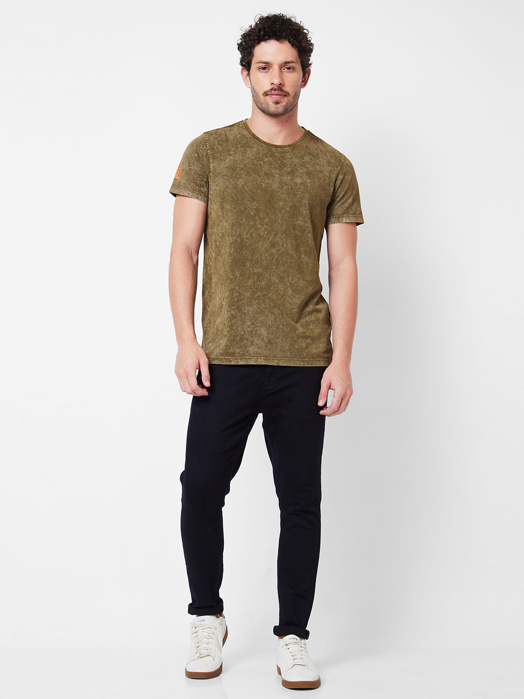 Spykar Round Neck Half Sleeves Green T-Shirt  For Men