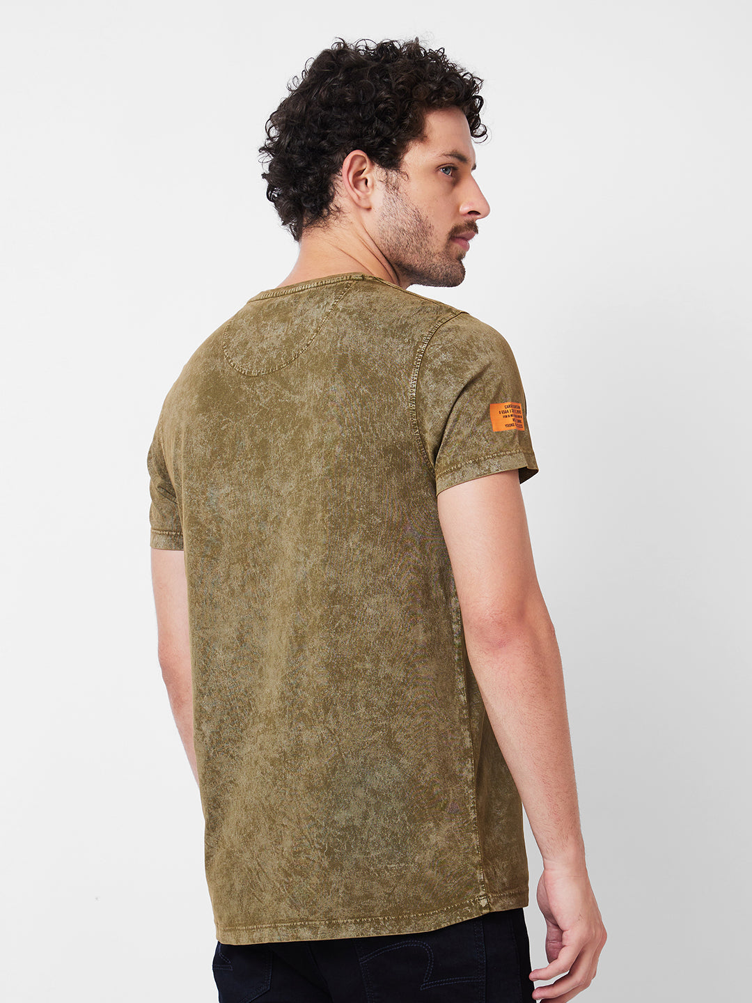 Spykar Round Neck Half Sleeves Green T-Shirt  For Men