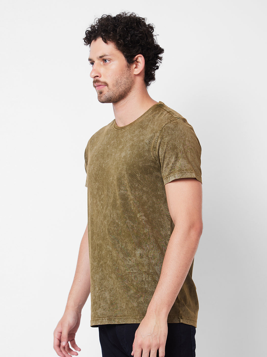 Spykar Round Neck Half Sleeves Green T-Shirt  For Men