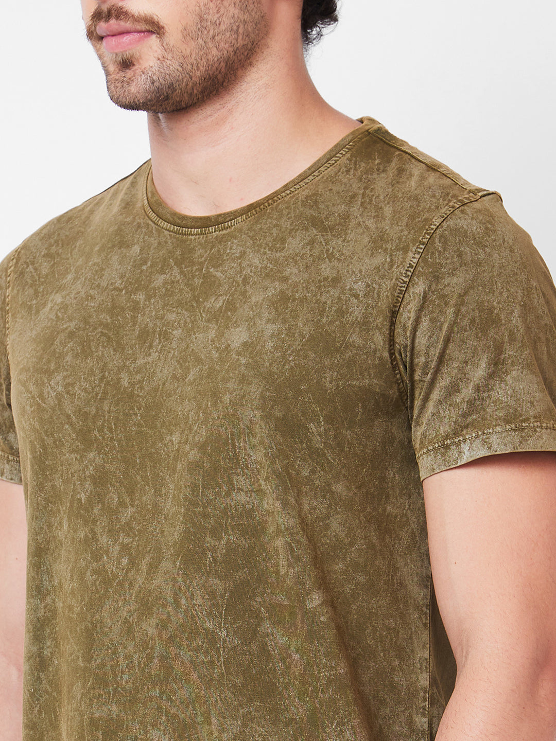 Spykar Round Neck Half Sleeves Green T-Shirt  For Men