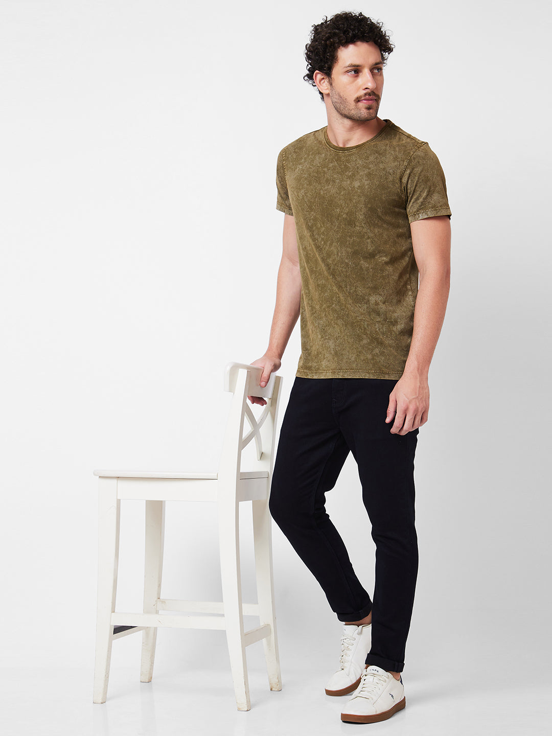 Spykar Round Neck Half Sleeves Green T-Shirt  For Men