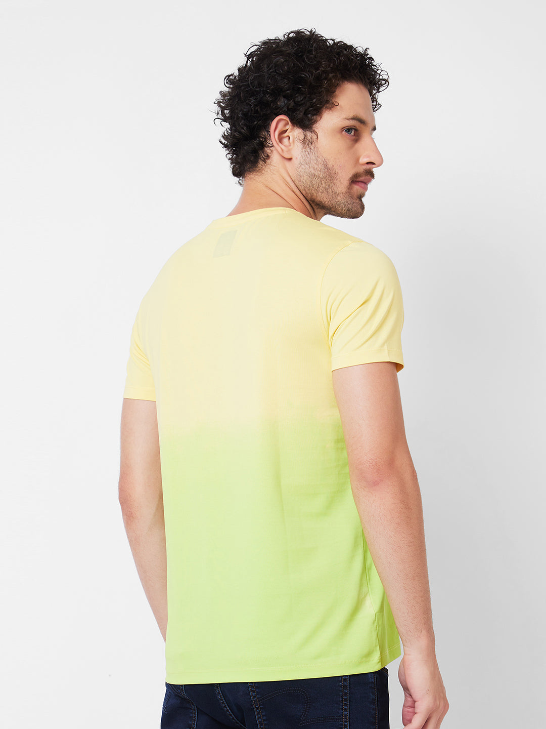 Spykar Round Neck Half Sleeves Yellow T-Shirt  For Men