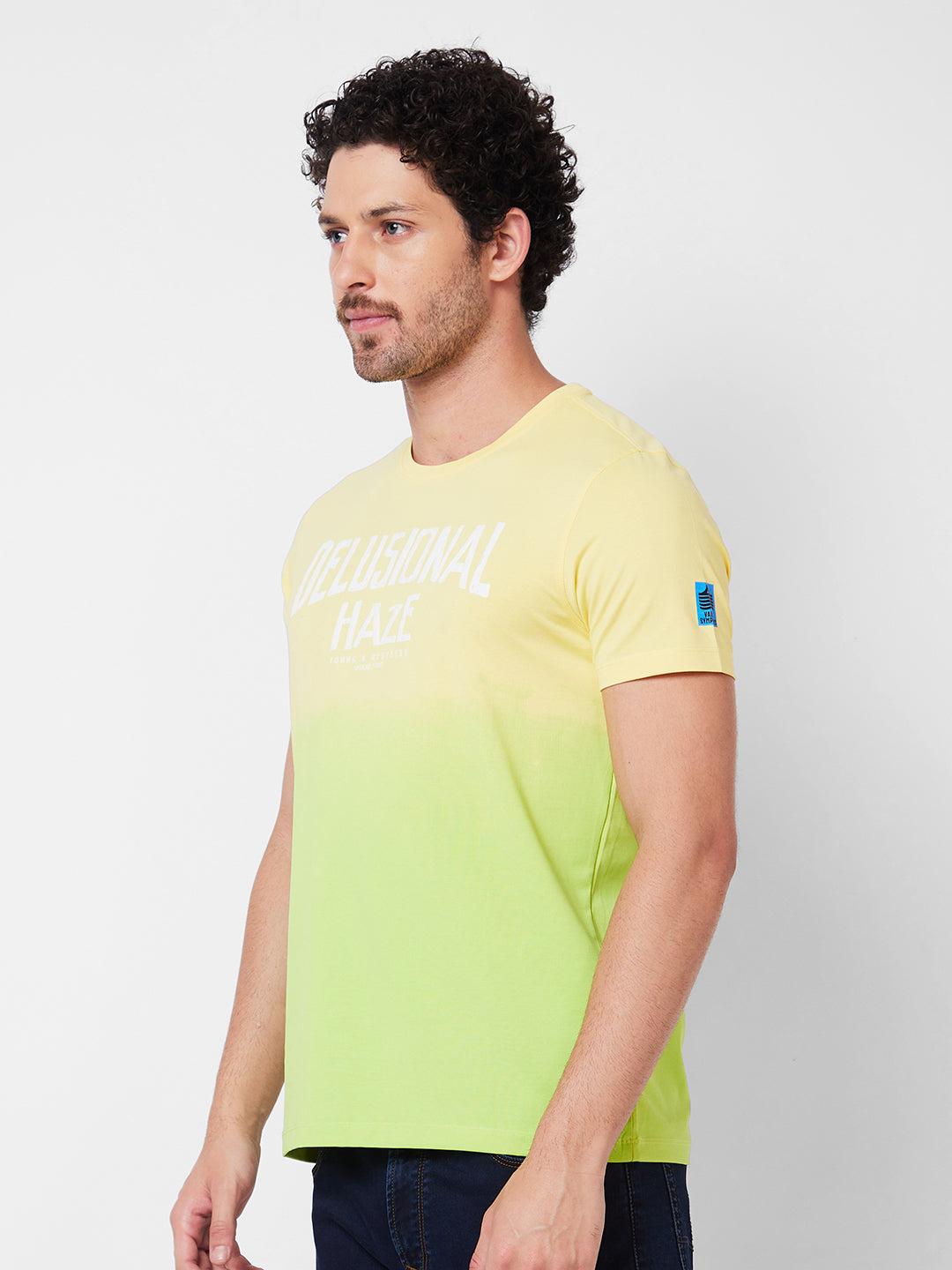 Spykar Round Neck Half Sleeves Yellow T-Shirt  For Men