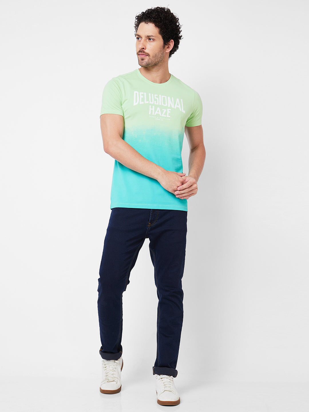 Spykar Round Neck Half Sleeves Green T-Shirt  For Men