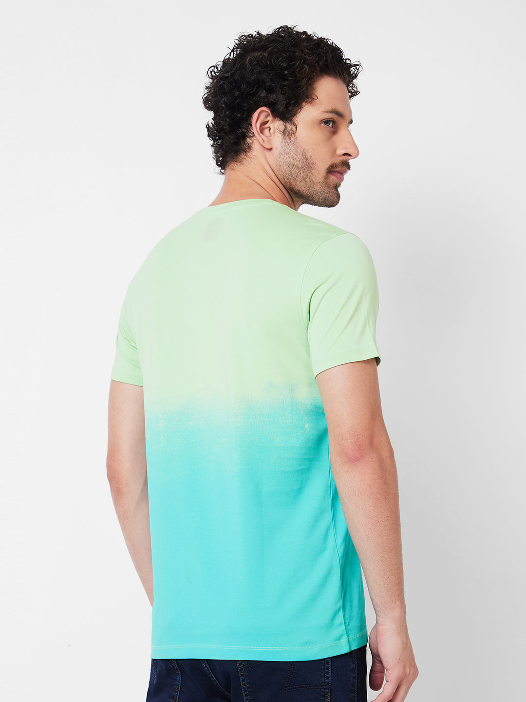 Spykar Round Neck Half Sleeves Green T-Shirt  For Men