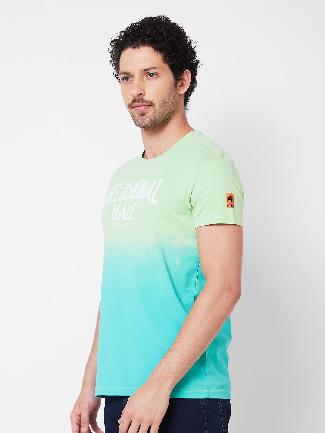 Spykar Round Neck Half Sleeves Green T-Shirt  For Men