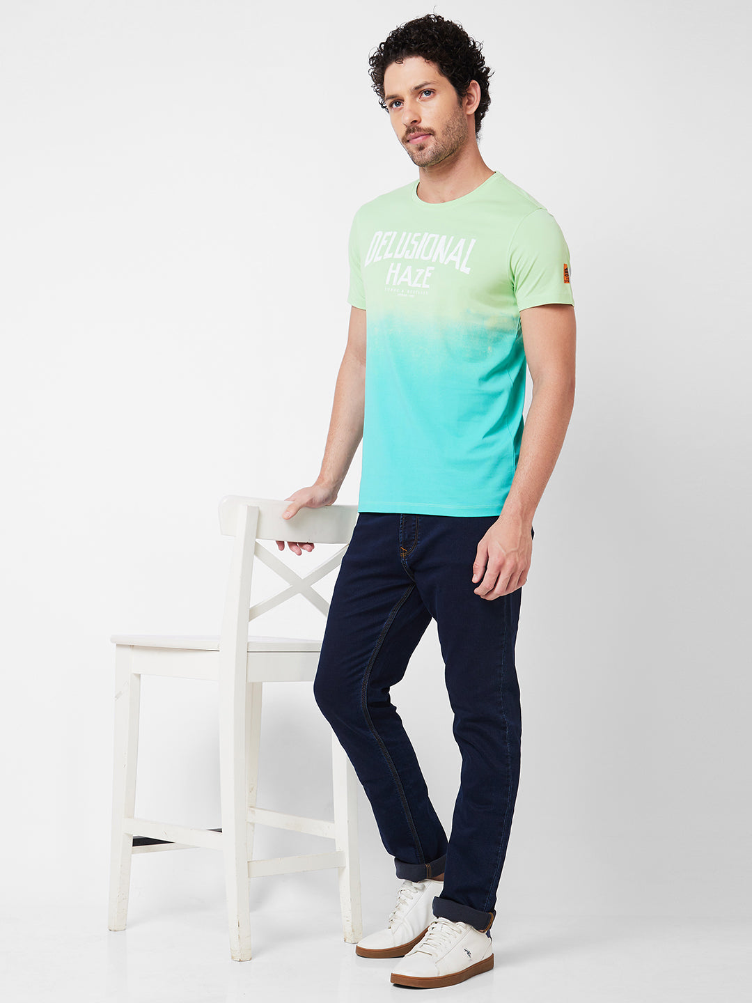 Spykar Round Neck Half Sleeves Green T-Shirt  For Men